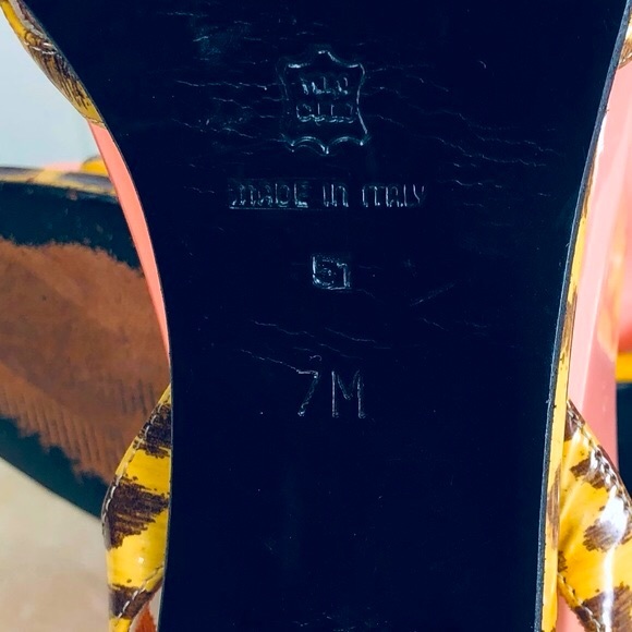 Y2K Via Spiga Leopard Slingback Patent Leather Italian Sandals Shoes Yellow Sz 7 - Picture 7 of 11
